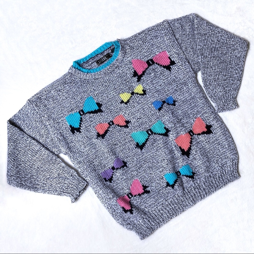 80s Gitano Vintage Pastel Bow Pullover Sweater